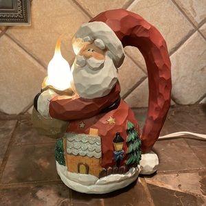 Vintage Ceramic Christmas Santa Holding A Candle Electric Lights Up Candle